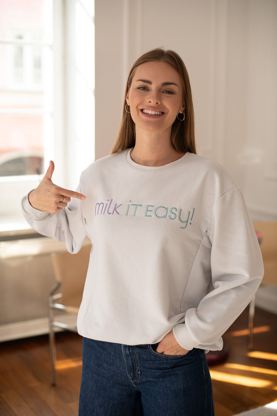 Milk It Easy! Світло-сіра бавовняна оверсайз кофта для вагітних і годування Milk&Love з прихованими блискавками