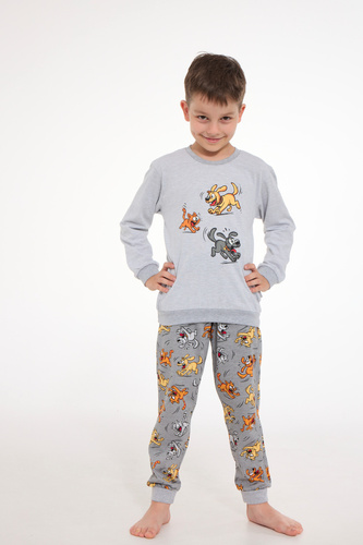 Піжама для хлопчиків Cornette FUN 593/190 966/190, бавовна, довгий рукав, сірий