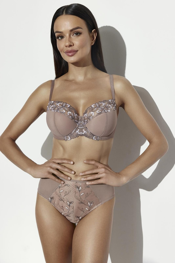 Ava 2273 Mocha Mousse Класичні жіночі трусики з вишивкою та сіткою