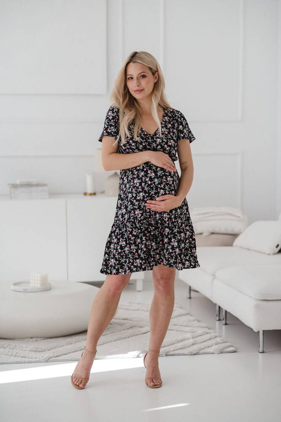 Плаття для вагітних і годуючих з коротким рукавом Lovely Dress Milk&Love, - темно-синій в квіточки