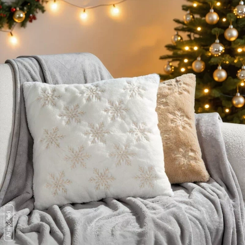 Наволочка святкова Eurofirany CHP 306 45x45 хутряна з вишивкою 280 г/м² біла