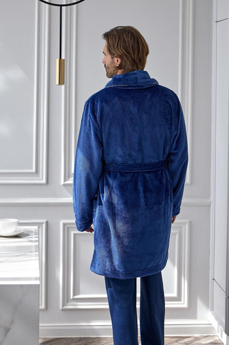 L&L Elegant 2664 чоловічий короткий вафельний халат м’який з коміром navy