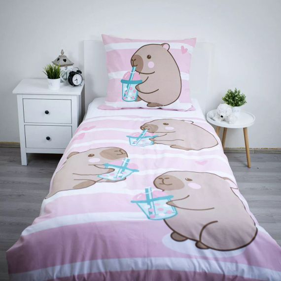 Постільна білизна бавовняна 140x200 Kapibara рожева 70x90 Jerry Fabrics