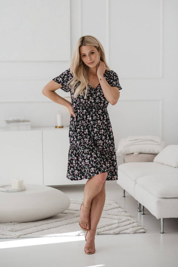 Плаття для вагітних і годуючих з коротким рукавом Lovely Dress Milk&Love, - темно-синій в квіточки