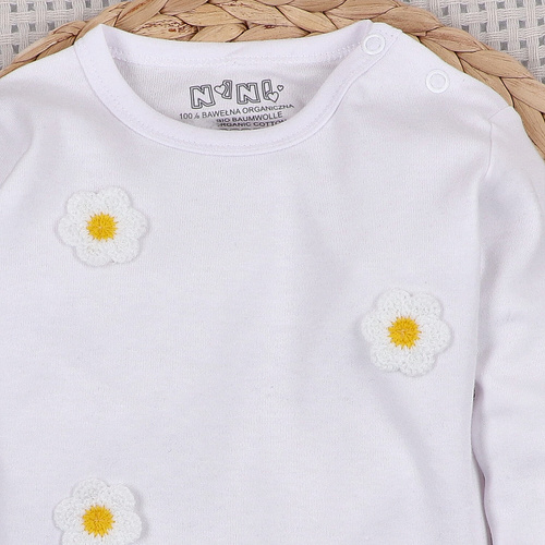 NINI LITTLE FLOWERS біле боді для немовлят з органічної бавовни з вишивкою ABN-5761/BIA